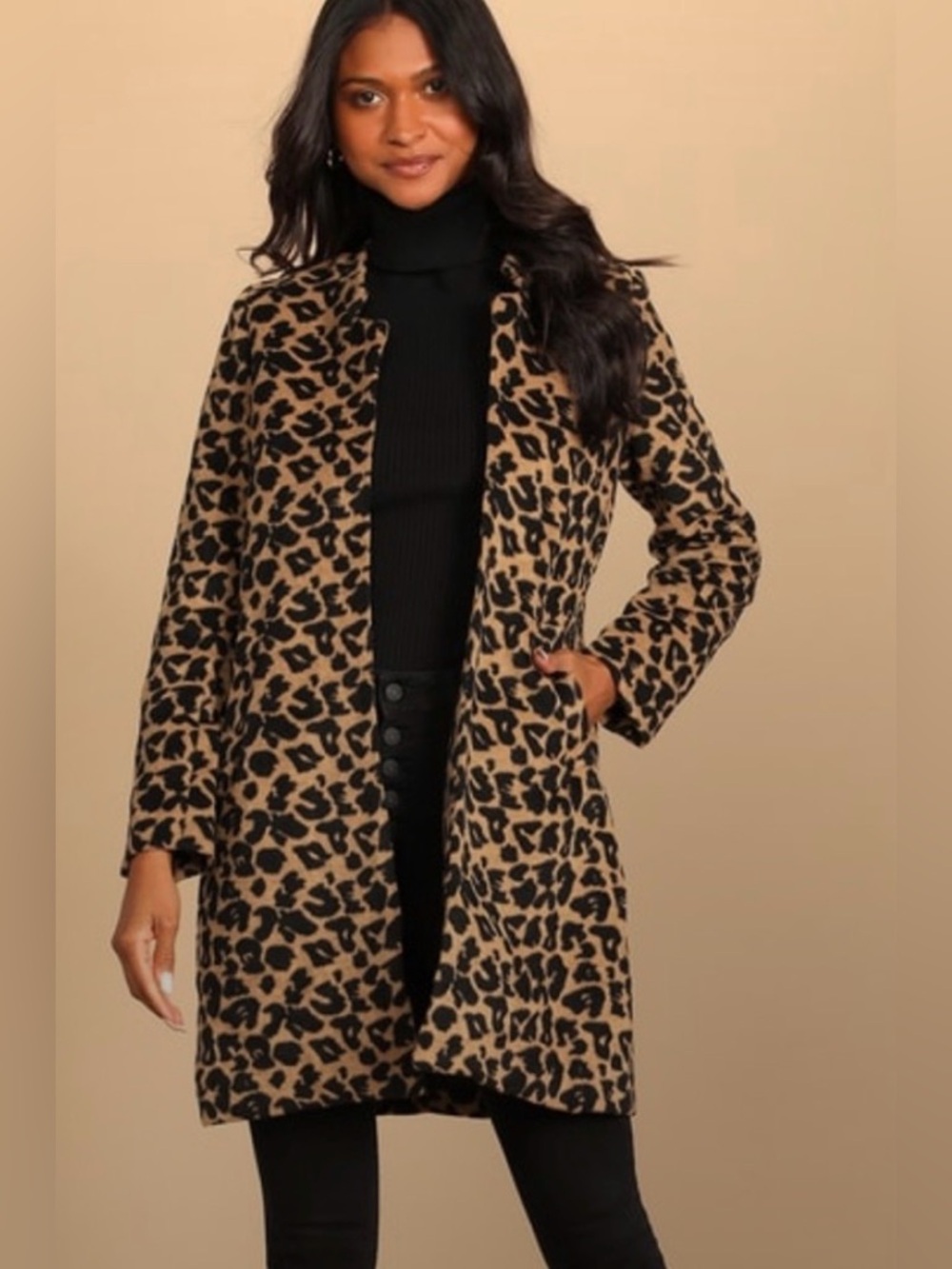Leopard Print Faux Fur Long Trench Coat Jacket Animal Print - Picture 5 of 12